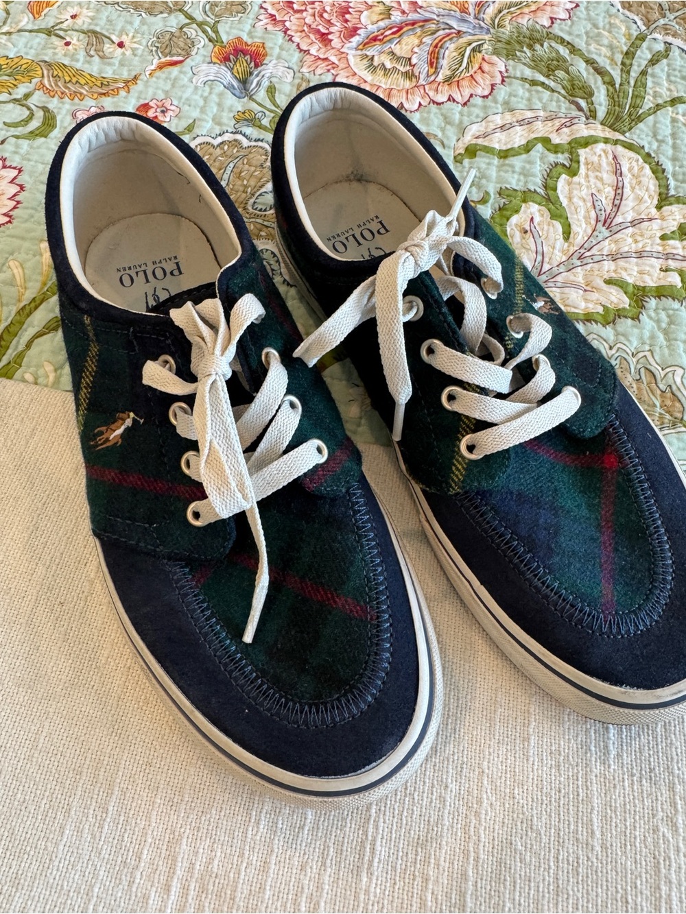 Polo by Ralph Lauren Faxon X Tartan Green & Navy Plaid Lace-Up Sneakers